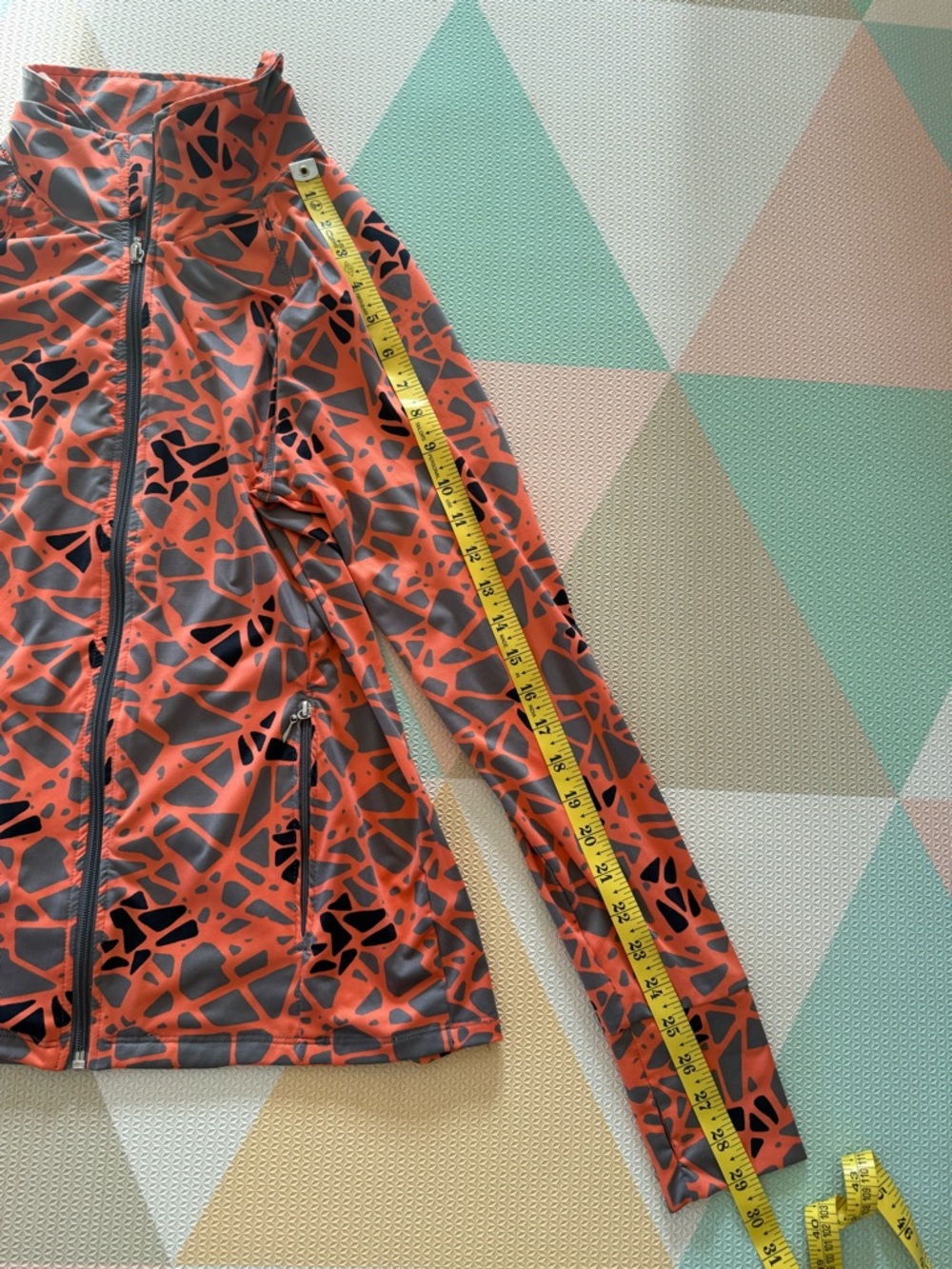 EleVen by Venus Williams Orange and Gray Printed Zip-Up Jacket Size Medium - Picture 4 of 7